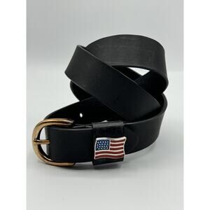 Aimee Lynn Black Leather Belt USA American Flag Keeper Women's Size M L